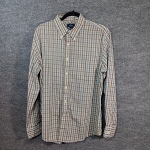 Dockers Dress Shirt Brown Plaid Cotton Button Down Split Pleated Office Wear